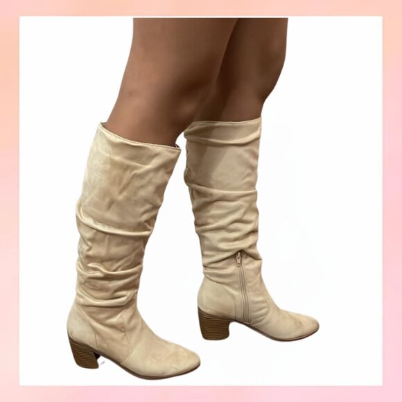 Shoes - Beige Slouchy Knee-High Boots – Size 6.5, Chic & Versatile